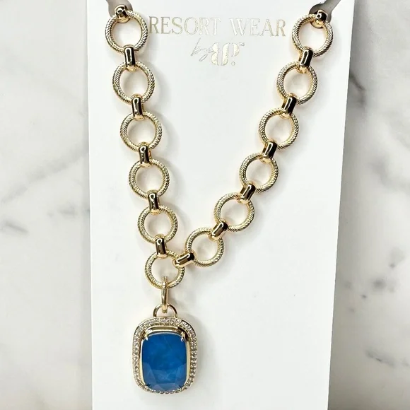 Bomb Party Resort Wear Enchantment By The Sea Blue Lace Necklace NK87177 NWT